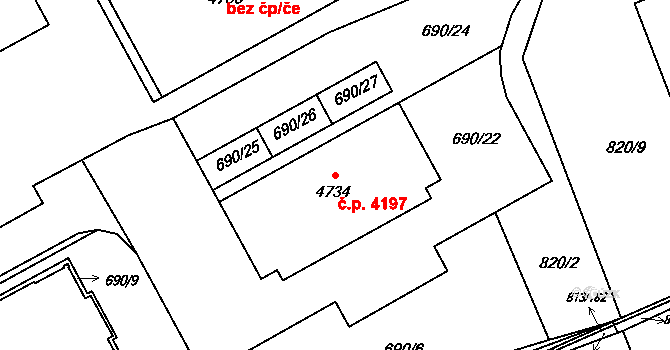 Kroměříž 4197 na parcele st. 4734 v KÚ Kroměříž, Katastrální mapa