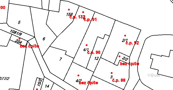 Prčice 90, Sedlec-Prčice na parcele st. 4/1 v KÚ Prčice, Katastrální mapa