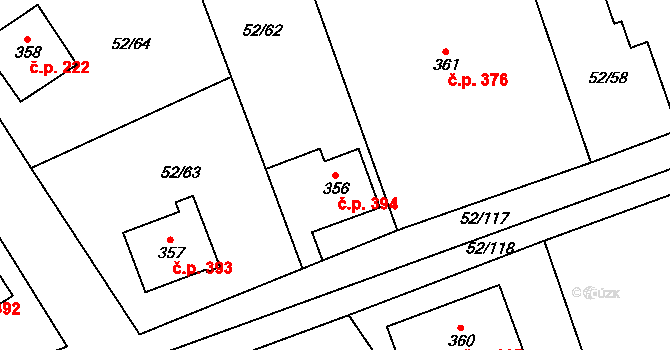 Nedvědice 394 na parcele st. 356 v KÚ Nedvědice pod Pernštejnem, Katastrální mapa