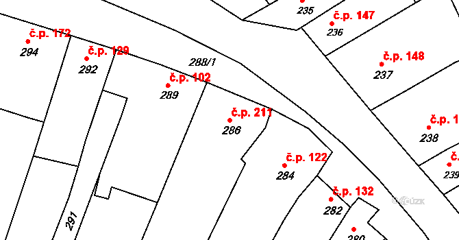 Milešovice 211 na parcele st. 286 v KÚ Milešovice, Katastrální mapa