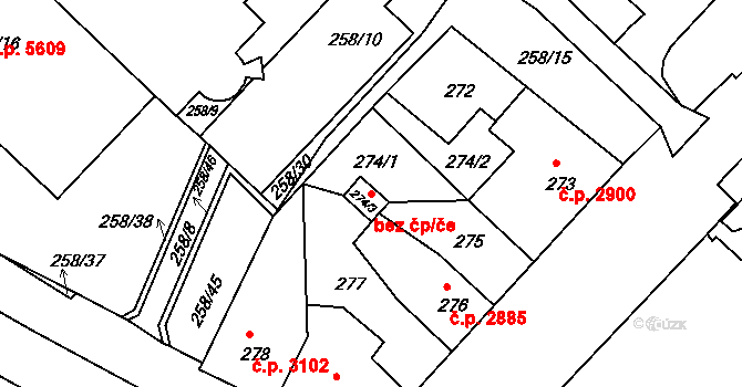 Chomutov 43131573 na parcele st. 274/3 v KÚ Chomutov II, Katastrální mapa