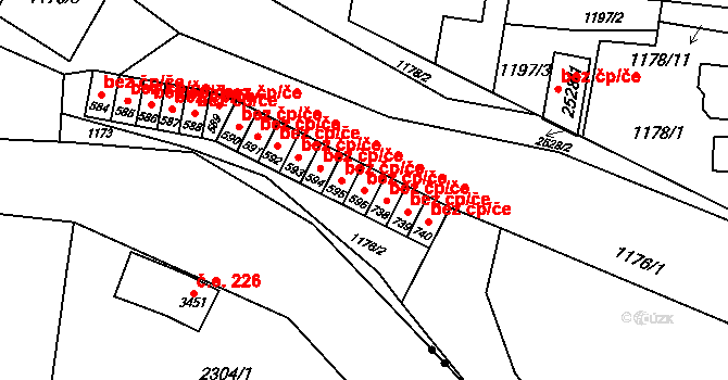 Hranice 44624573 na parcele st. 596 v KÚ Drahotuše, Katastrální mapa