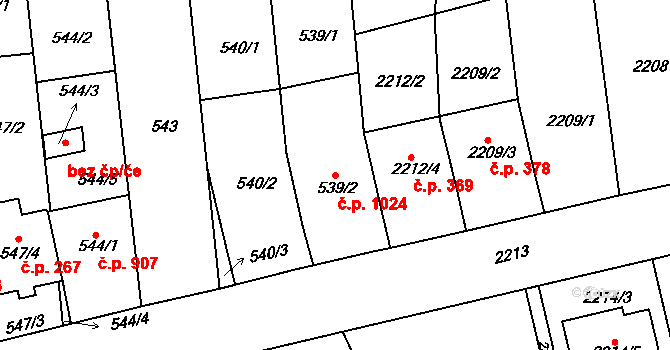 Nivnice 1024 na parcele st. 539/2 v KÚ Nivnice, Katastrální mapa