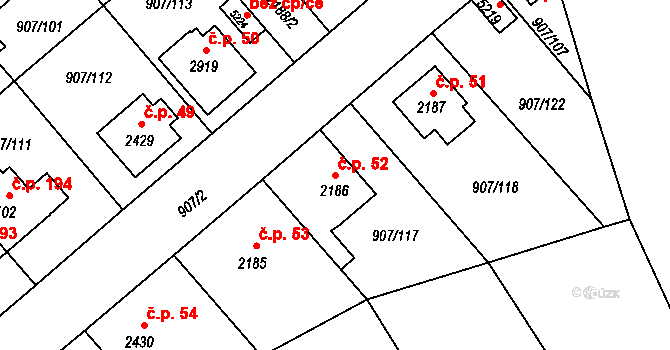 Beroun-Zavadilka 52, Beroun na parcele st. 2186 v KÚ Beroun, Katastrální mapa