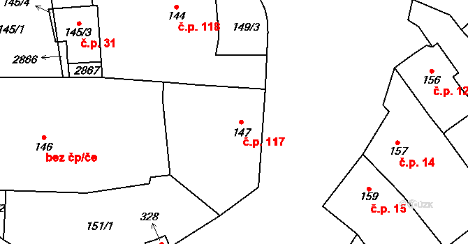 Klenčí pod Čerchovem 117 na parcele st. 147 v KÚ Klenčí pod Čerchovem, Katastrální mapa