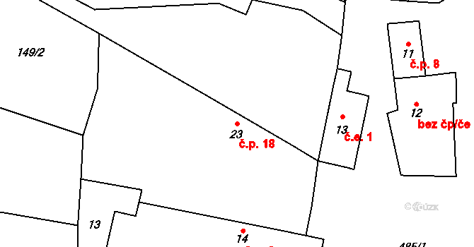Černice 18, Chanovice na parcele st. 23 v KÚ Černice u Defurových Lažan, Katastrální mapa