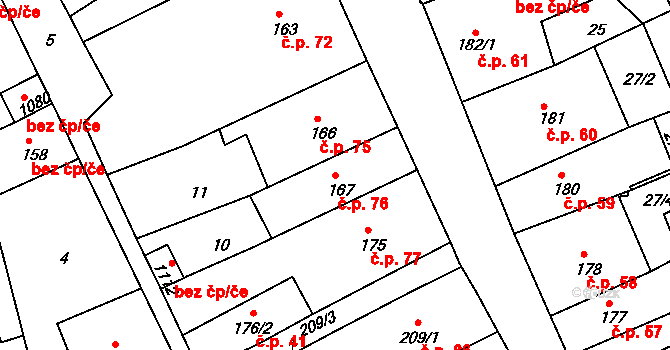 Broumov 76 na parcele st. 167 v KÚ Broumov, Katastrální mapa