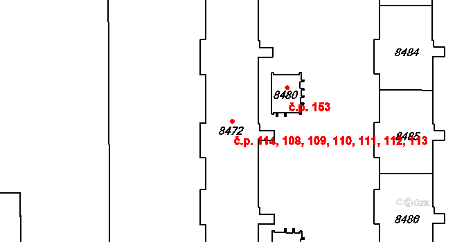 Cihelna 108,109,110,111,112,, Pardubice na parcele st. 8472 v KÚ Pardubice, Katastrální mapa
