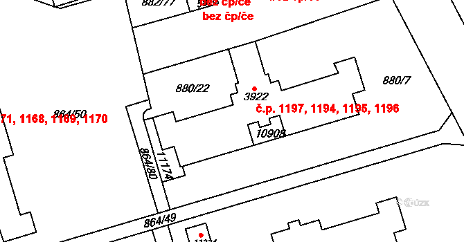 Bílé Předměstí 1194,1195,1196,1197, Pardubice na parcele st. 3922 v KÚ Pardubice, Katastrální mapa
