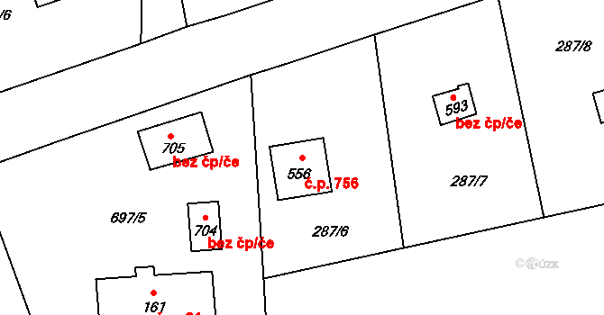 Prostřední Bludovice 756, Horní Bludovice na parcele st. 556 v KÚ Prostřední Bludovice, Katastrální mapa