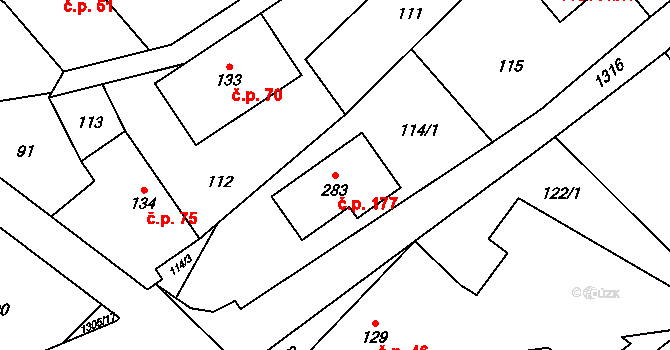 Svébohov 177 na parcele st. 283 v KÚ Svébohov, Katastrální mapa