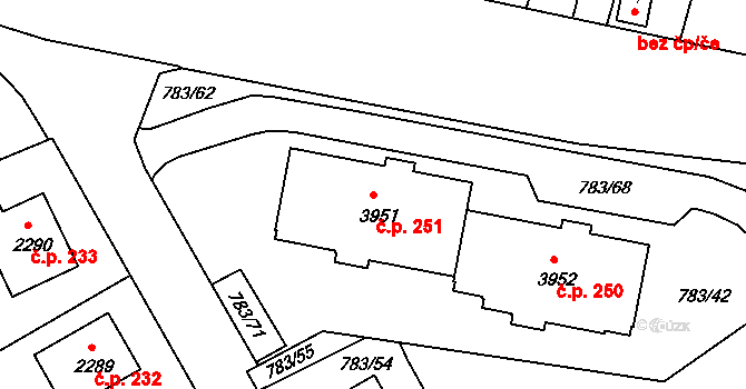 Nádražní Předměstí 251, Český Krumlov na parcele st. 3951 v KÚ Český Krumlov, Katastrální mapa