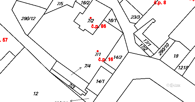Chválkov 16, Mnich na parcele st. 7/1 v KÚ Chválkov u Kamenice nad Lipou, Katastrální mapa
