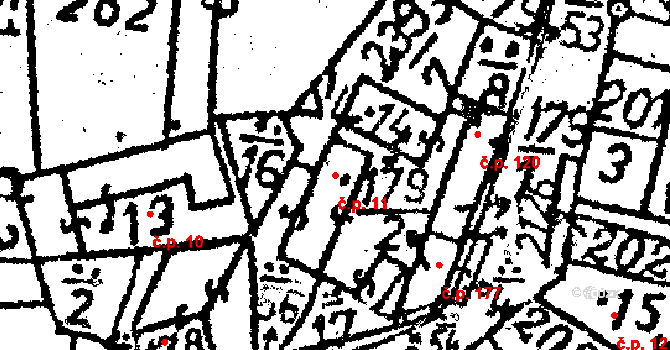 Senožaty 11 na parcele st. 14 v KÚ Senožaty, Katastrální mapa