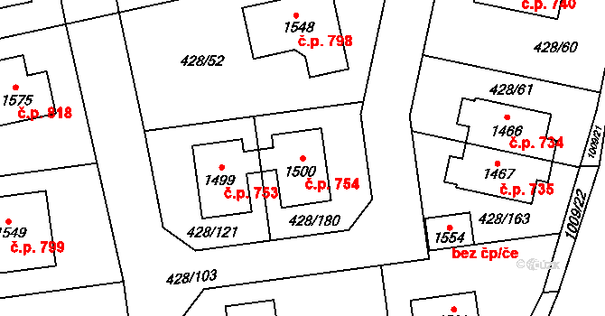 Šťáhlavy 754 na parcele st. 1500 v KÚ Šťáhlavy, Katastrální mapa
