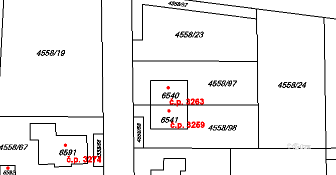 Žatec 3263 na parcele st. 6540 v KÚ Žatec, Katastrální mapa