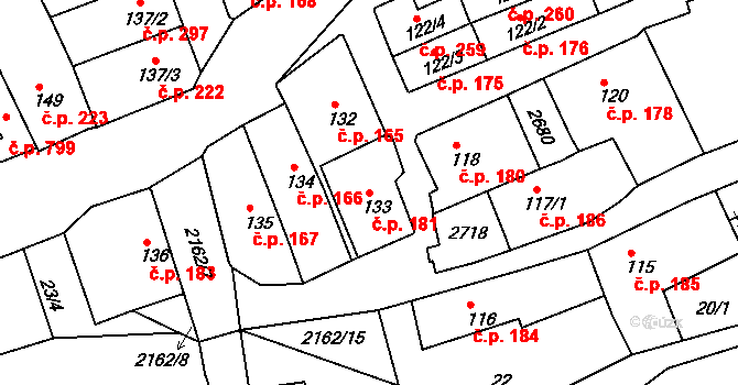 Golčův Jeníkov 181 na parcele st. 133 v KÚ Golčův Jeníkov, Katastrální mapa