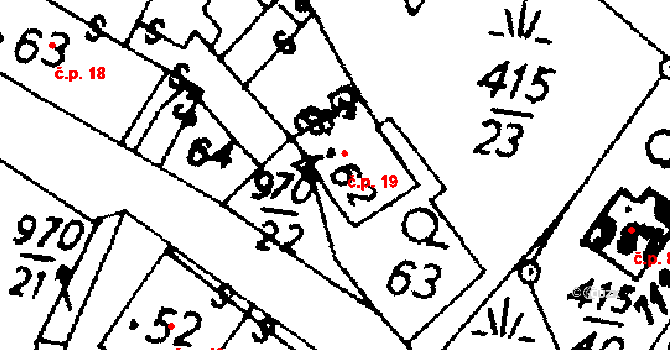 Potštejn 19 na parcele st. 62 v KÚ Potštejn, Katastrální mapa