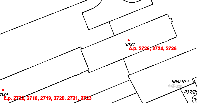 Kroměříž 2724,2725,2726 na parcele st. 3031 v KÚ Kroměříž, Katastrální mapa