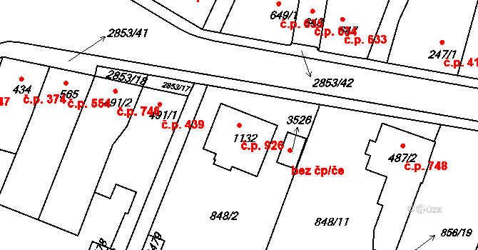 Bystřice pod Hostýnem 926 na parcele st. 1132 v KÚ Bystřice pod Hostýnem, Katastrální mapa