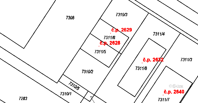 Žďár nad Sázavou 1 2628, Žďár nad Sázavou na parcele st. 7311/5 v KÚ Město Žďár, Katastrální mapa