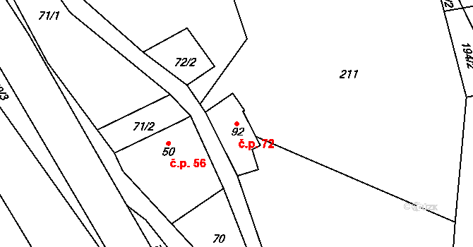 Hamry 72, Plumlov na parcele st. 92 v KÚ Hamry, Katastrální mapa