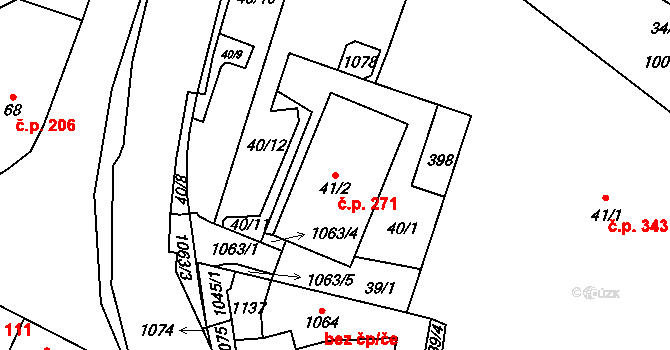 Přímětice 271, Znojmo na parcele st. 41/2 v KÚ Přímětice, Katastrální mapa