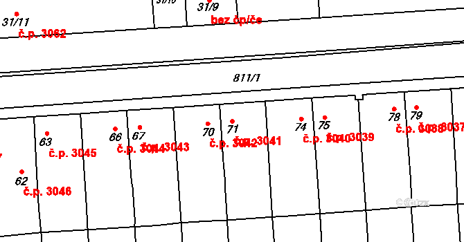 Znojmo 3041 na parcele st. 71 v KÚ Znojmo-Louka, Katastrální mapa