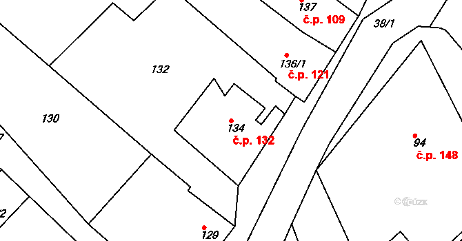 Konice 132, Znojmo na parcele st. 134 v KÚ Konice u Znojma, Katastrální mapa
