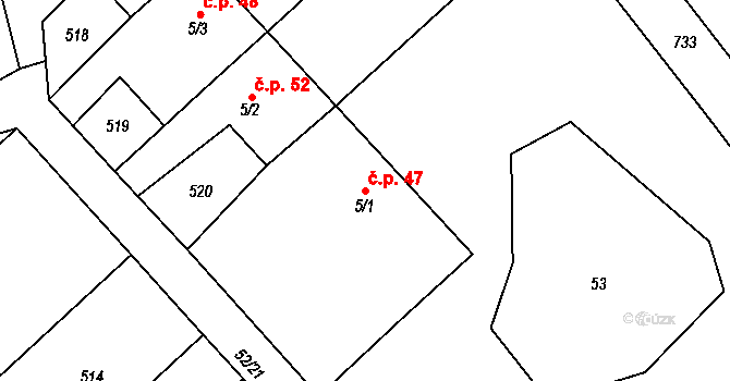 Tupec 47, Veselíčko na parcele st. 5/1 v KÚ Tupec, Katastrální mapa