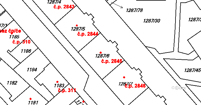 Mělník 2845 na parcele st. 1287/6 v KÚ Mělník, Katastrální mapa