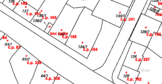 Lišov 164 na parcele st. 134/1 v KÚ Lišov, Katastrální mapa