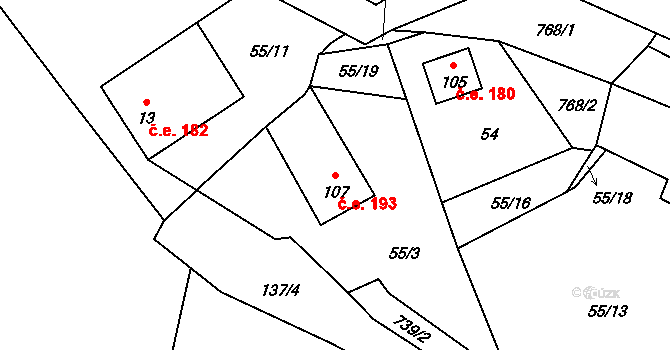 Pulovice 193, Šemnice na parcele st. 107 v KÚ Pulovice, Katastrální mapa