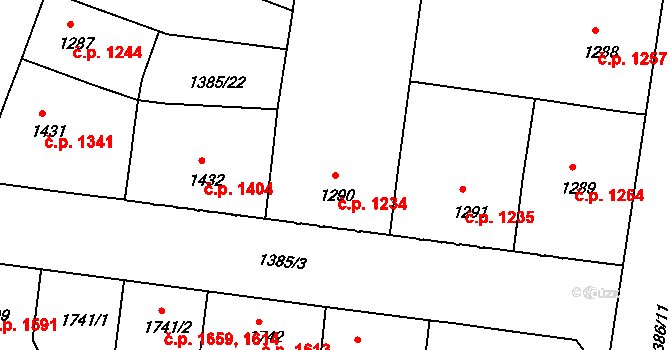 Nymburk 1234 na parcele st. 1290 v KÚ Nymburk, Katastrální mapa