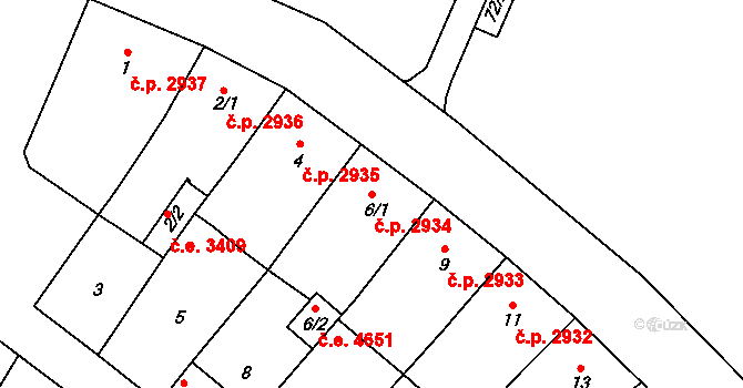 Helenín 2934, Jihlava na parcele st. 6/1 v KÚ Helenín, Katastrální mapa