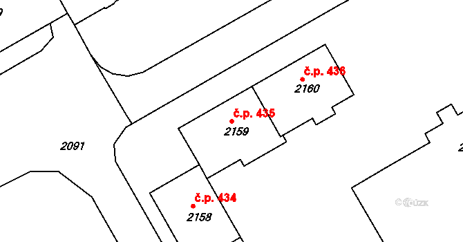 Lyžbice 435, Třinec na parcele st. 2159 v KÚ Lyžbice, Katastrální mapa