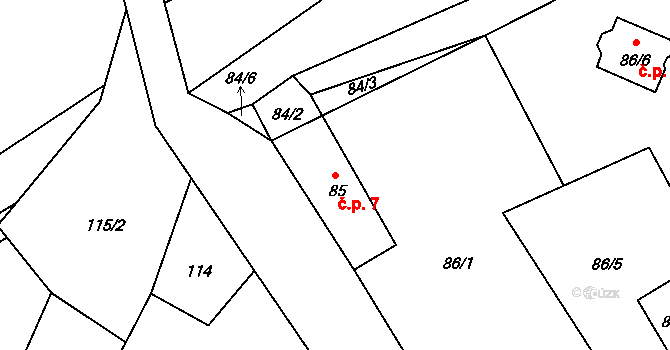 Provodín 7 na parcele st. 85 v KÚ Provodín, Katastrální mapa