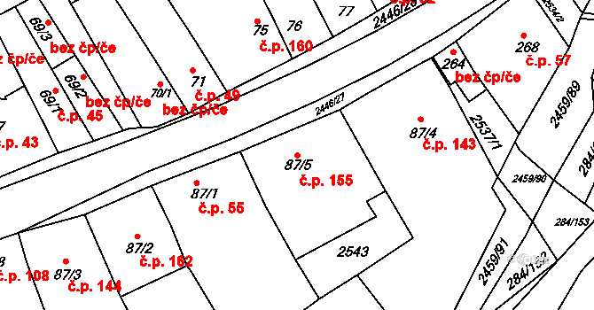 Ježov 155 na parcele st. 87/5 v KÚ Ježov, Katastrální mapa
