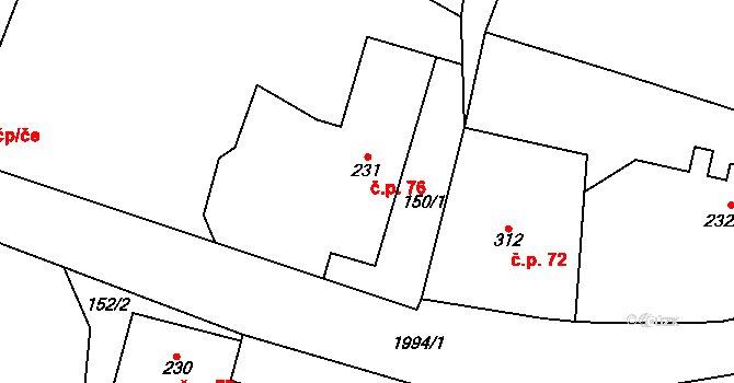 Janov 76 na parcele st. 231 v KÚ Janov u Krnova, Katastrální mapa