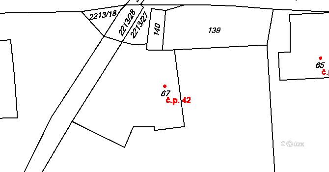 Sosnová 42 na parcele st. 67 v KÚ Sosnová, Katastrální mapa
