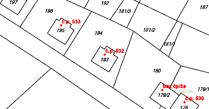Vrbno pod Pradědem 532 na parcele st. 193 v KÚ Vrbno pod Pradědem, Katastrální mapa