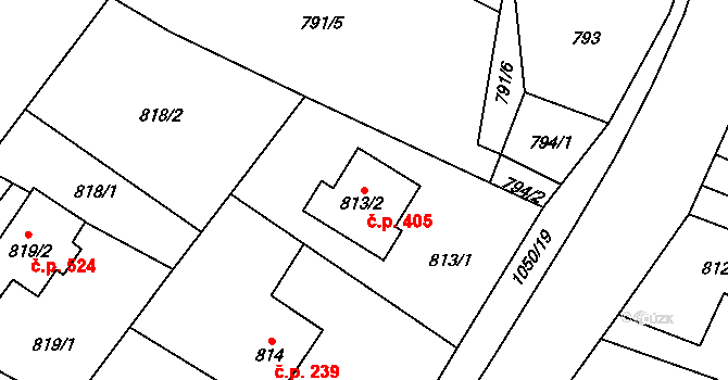 Krmelín 405 na parcele st. 813/2 v KÚ Krmelín, Katastrální mapa
