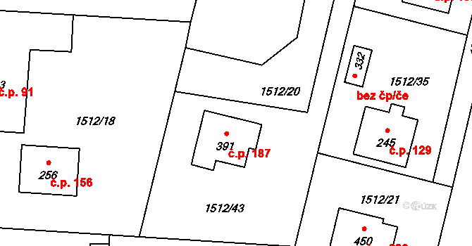 Olbramovice Ves 187, Olbramovice na parcele st. 391 v KÚ Olbramovice u Votic, Katastrální mapa