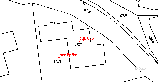 Lipová-lázně 666 na parcele st. 477/3 v KÚ Dolní Lipová, Katastrální mapa