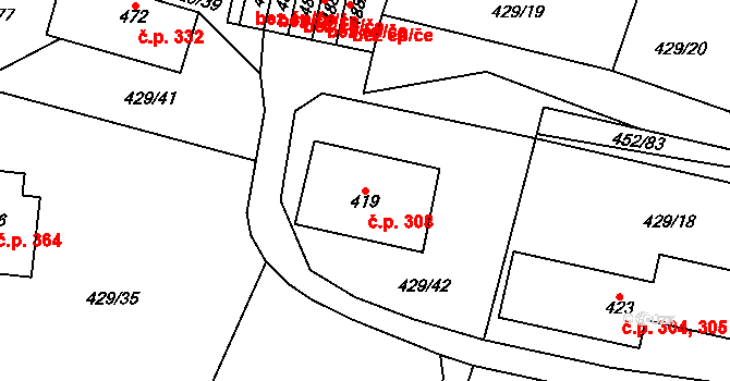 Nižbor 308 na parcele st. 419 v KÚ Nižbor, Katastrální mapa