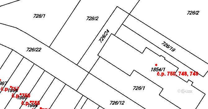Chlumec nad Cidlinou IV 748,749,750, Chlumec nad Cidlinou na parcele st. 1854/1 v KÚ Chlumec nad Cidlinou, Katastrální mapa