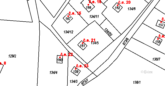 Břevenec 21, Šumvald na parcele st. 161 v KÚ Břevenec, Katastrální mapa