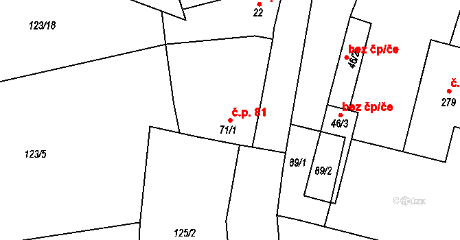 Poplze 81, Libochovice na parcele st. 71/1 v KÚ Poplze, Katastrální mapa