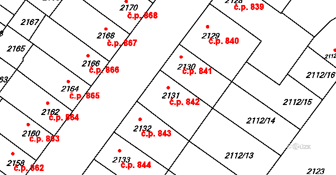Roudnice nad Labem 842 na parcele st. 2131 v KÚ Roudnice nad Labem, Katastrální mapa