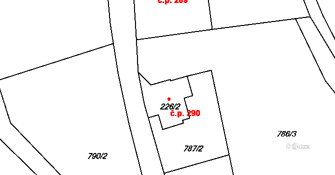 Ryžoviště 290, Harrachov na parcele st. 226/2 v KÚ Harrachov, Katastrální mapa
